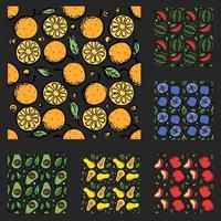 conjunto de diferentes padrões de frutas sem costura. fundo de frutas vetor doodle