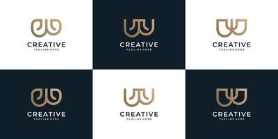 conjunto de elementos de design de logotipo de ouro de letra de linha w vetor