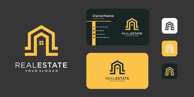 logotipo de linha de monograma imobiliário e modelo de cartão de visita vetor