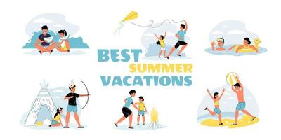 melhores férias de verão para crianças conjunto de cena familiar vetor