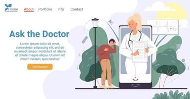 consulta médica on-line na página de destino do telefone vetor