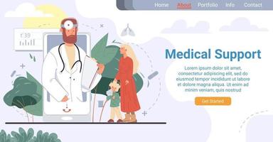 página de destino de suporte médico pediátrico on-line vetor