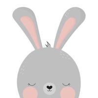 coelho cinza bonito mão desenhada ilustração vetorial. cara de coelho. personagem animal de desenho animado para moda infantil, infantil e bebês. coelhinho da Páscoa vetor