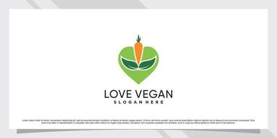design de logotipo de comida vegana com amor e elemento criativo vetor