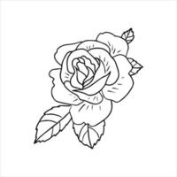 rosa e folhas em estilo doodle desenhado à mão. desenho floral isolado no fundo branco. vetor