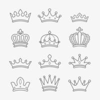 conjunto de ícones de contorno de coroa vetor