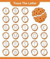 rastrear a letra. traçando o alfabeto de letras com cookie. jogo educativo para crianças, planilha para impressão, ilustração vetorial vetor