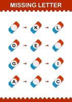 falta de letra com borracha. planilha para crianças vetor