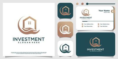 logotipo de investimento com vetor premium de elemento de casa e mão