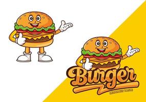 design de logotipo de modelo de desenho animado de mascote de hambúrguer