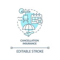 ícone de conceito turquesa de seguro de cancelamento. viagem acidente cobertura financeira idéia abstrata ilustração de linha fina. desenho de contorno isolado. traço editável vetor