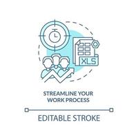 simplifique seu ícone de conceito turquesa do processo de trabalho. aumentando a ilustração de linha fina de idéia abstrata de eficiência empresarial. desenho de contorno isolado. traço editável. vetor