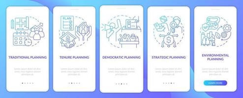 tela de aplicativo móvel de integração de gradiente azul de planejamento de uso de terra. passo a passo 5 passos páginas de instruções gráficas com conceitos lineares. ui, ux, modelo de gui. vetor