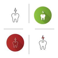 ícone de dor de dente. dente com relâmpago. design plano, estilos lineares e de cores. ilustrações vetoriais isoladas vetor