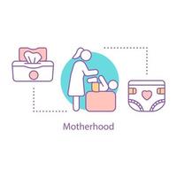ícone do conceito de maternidade. ilustração de linha fina de ideia de puericultura. paternidade. mãe trocando fraldas de bebê. desenho de contorno isolado de vetor