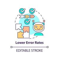 ícone de conceito de taxas de erro mais baixas. decisões precisas. ilustração de linha fina de ideia abstrata de vantagem de inteligência artificial. desenho de contorno isolado. traço editável. vetor