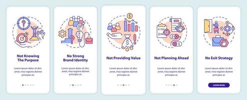 problemas de negócios na tela do aplicativo móvel. não sabendo propósito passo a passo 5 passos páginas de instruções gráficas com conceitos lineares. ui, ux, modelo de gui. vetor