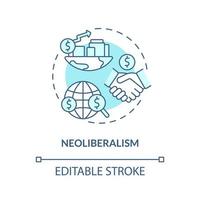 ícone do conceito turquesa do neoliberalismo. mercado internacional livre e ilustração de linha fina de ideia abstrata de negociação. desenho de contorno isolado. traço editável. vetor