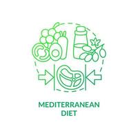 ícone de conceito gradiente verde dieta mediterrânea. cozinha de países do mar mediterrâneo. dietas da moda idéia abstrata ilustração de linha fina. desenho de contorno isolado. vetor