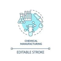 ícone de conceito turquesa de fabricação química. substâncias sintéticas. ilustração de linha fina de idéia abstrata de subsetor. desenho de contorno isolado. traço editável. vetor