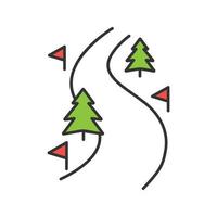 ícone de cor da rota de esqui. estrada da floresta de inverno. paisagem de montanha. ilustração vetorial isolada vetor