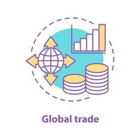 ícone do conceito de crescimento do comércio internacional. ilustração de linha fina de ideia de compra global. distribuição mundial. desenho de contorno isolado de vetor