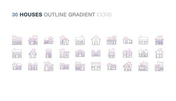 conjunto de ícones de gradiente de contorno de casas vetor