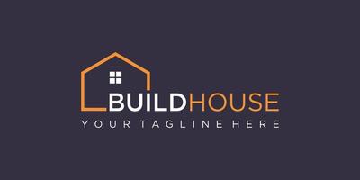 marca de palavra simples construir design de logotipo de casa com estilo de arte de linha. resumo de construção em casa para inspiração de design de logotipo. vetor
