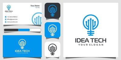 logotipo de tecnologia de ideia. placa de circuito de lâmpada azul, design de logotipo vetor
