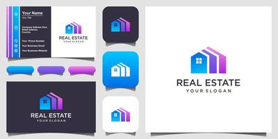 inspiração de design de logotipo de construção imobiliária. ícone e cartão de visita vetor