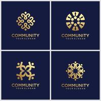símbolos dourados criativos trabalhando em equipe e cooperando. este modelo de logotipo vetorial pode representar unidade e solidariedade em grupo ou equipe de pessoas.