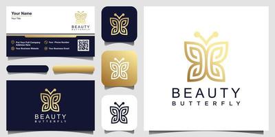 logotipo de forma de monograma de arte de linha de borboleta dourada minimalista. beleza, estilo spa de luxo. design de logotipo, ícone e cartão de visita. vetor