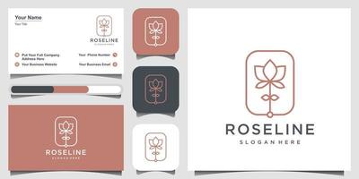 design de logotipo minimalista elegante flor rosa para beleza, cosméticos, ioga e spa. design de logotipo e cartão de visita vetor