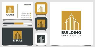 design de logotipo de construção inspirador com espaço negativo. ícone e vetor premium de cartão de visita.