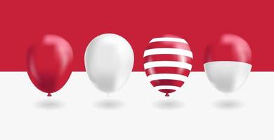 balões vermelhos e brancos realistas para decoração do dia da independência da indonésia vetor