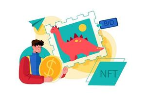 Investidor da nft dando lances na arte da nft vetor