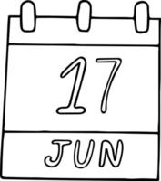 calendário desenhado à mão em estilo doodle. 17 de junho dia mundial de combate à desertificação e à seca, data. ícone, elemento de adesivo para design. planejamento, férias de negócios vetor