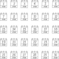 calendário do mês de junho definir página desenhada à mão no estilo doodle. minimalismo monocromático forro nórdico escandinavo. planejamento, negócios, data, dia. ícone de coleção, adesivo, impressão vetor
