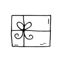 caixa de presente com corda e arco desenhado à mão em estilo doodle. ilustração para decoração de festas vetor