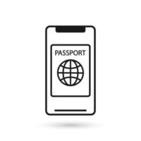 design plano do telefone móvel com o ícone do passaporte. vetor