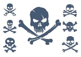 coleção azul de 7 caveiras vetoriais você pode usar essas caveiras piratas para imprimir em camisetas, roupas, bandeiras piratas, canecas, travesseiros, pranchas de snowboard e outros itens e coisas. vetor