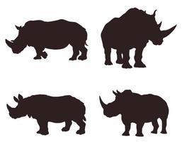 conjunto de silhuetas de rinoceronte de animais africanos. vetor