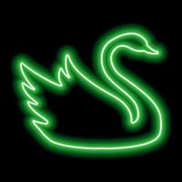 contorno de cisne de néon verde em um fundo preto. pássaro flutuante vetor