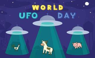 um alienígena visita a terra para o dia mundial do ufo kawaii doodle ilustração vetorial de desenho animado plano vetor