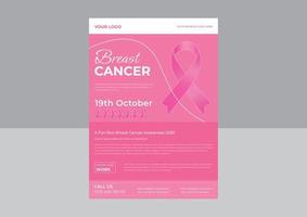 modelo de design de folheto de câncer de mama, modelo de folheto de conscientização de câncer de mama, folheto de banner de fita rosa de mês de conscientização de câncer de mama em outubro. vetor