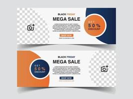 mega venda desconto banner do facebook vetor livre. banner do facebook da empresa de moda com vetor livre de gradiente laranja e azul