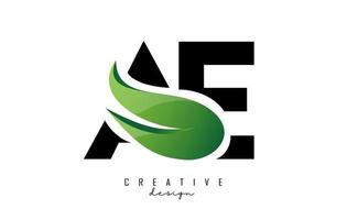 ilustração em vetor de letras abstratas ae ae com design de folha verde.