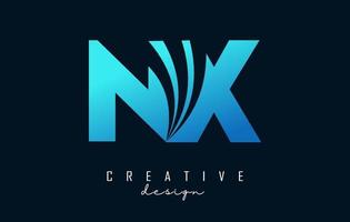 letras azuis criativas nx nx logotipo com linhas principais e design de conceito de estrada. letras com desenho geométrico. vetor