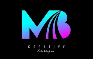 letras coloridas criativas mb mb logo com linhas principais e design de conceito de estrada. letras com desenho geométrico. vetor