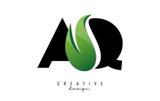 ilustração em vetor de letras abstratas aq aq com design de folha verde.